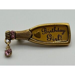 Maximal Art Brooch Birthday Girl Rhinestone Gold Tone Pin